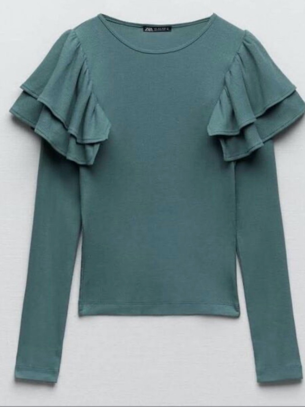 ZARA NWT Green Ruffle Top GREEN SIZE M - Picture 2 of 6